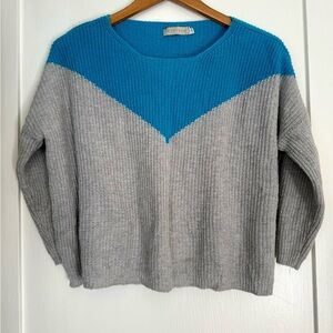 KIKISIX Colorblock Chevron Knit Pullover Sweater Small S Teal Grey